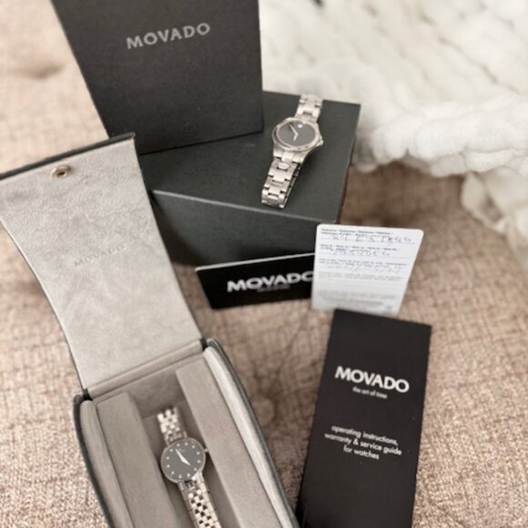 Movado Faceto Diamond Black Dial Watch – Model 0605586 – Timeless Luxury for Her - Picture 3 of 3